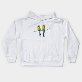 Rainbow Bee-Eaters Watercolour Design - White Background Kids Hoodie